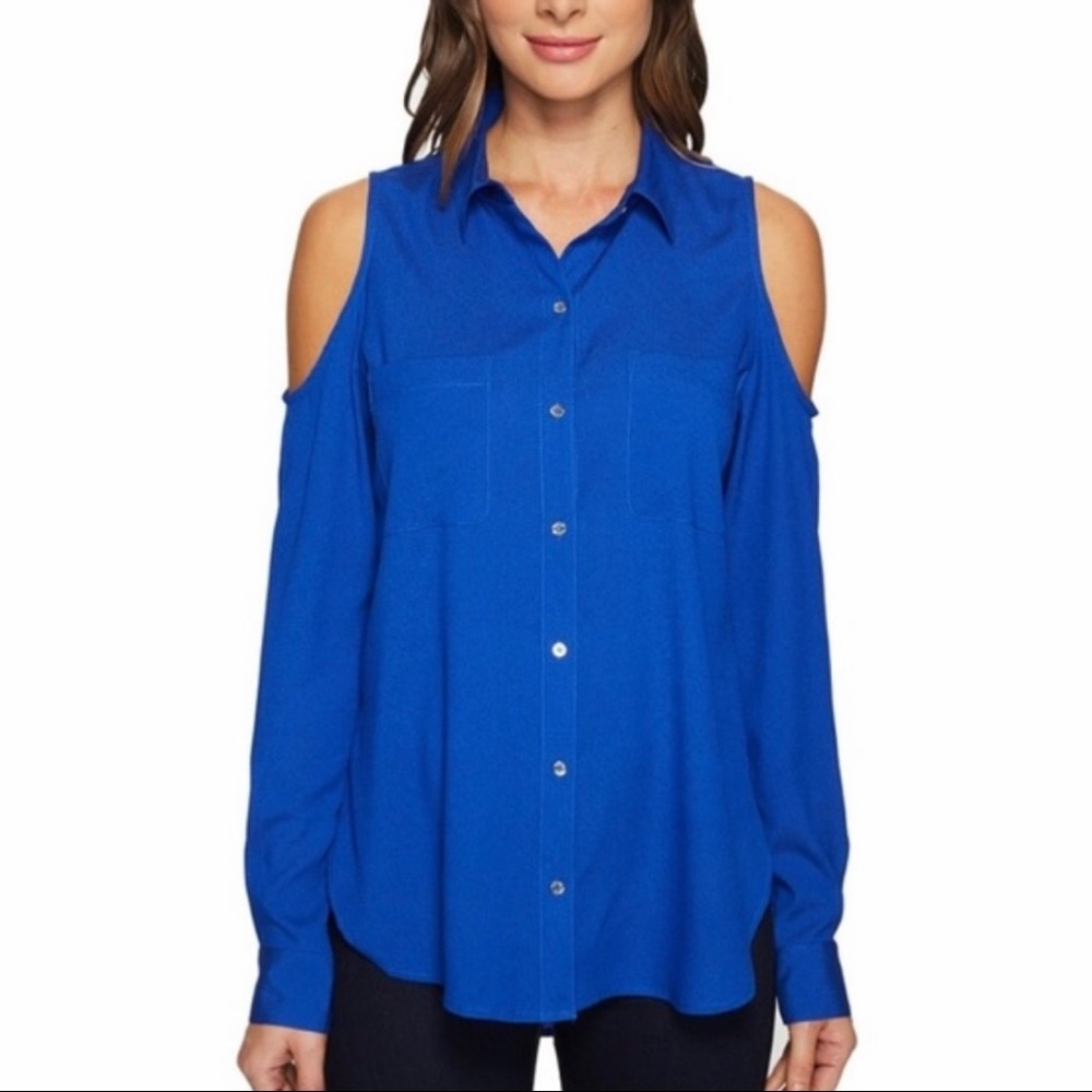Calvin Klein 💙 Cold Shoulder Button Down Top